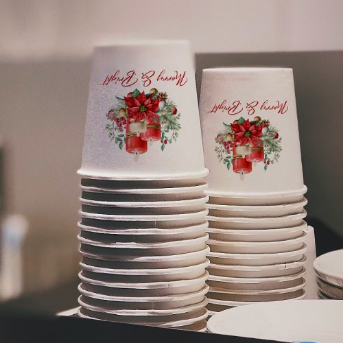 Joyful Christmas Vibe Flowers and Candles Bouquet Paper Cups