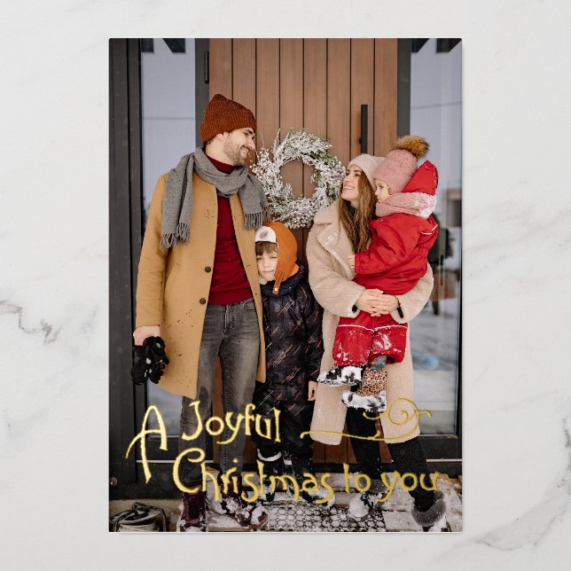 Joyful Christmas Vintage Gold Family Photo Card  (Front)