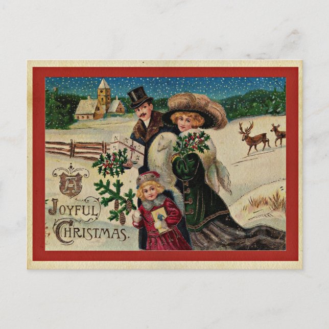 Joyful Christmas, vintage illustration, Postcard (Front)