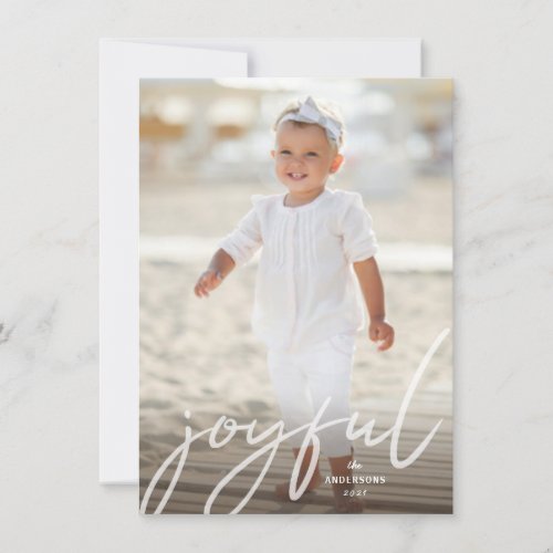 Joyful Christmas White Handwriting Script Photo Holiday Card