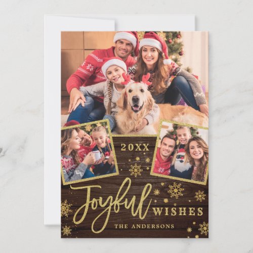 Joyful Christmas Wishes 3 PHOTO Holiday Greeting Card