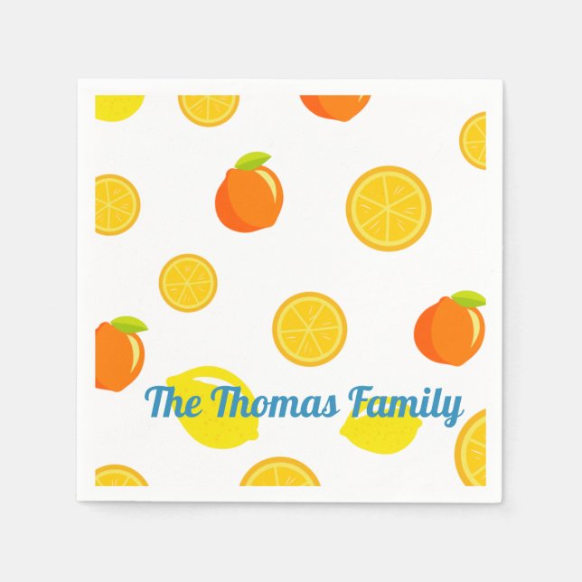 Joyful Citrus: Lemons & Oranges Napkins (Front)