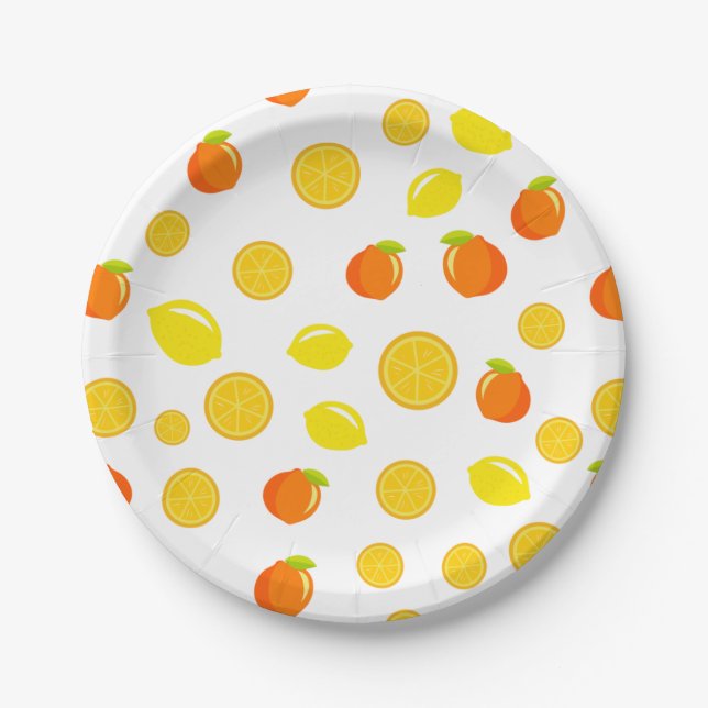 Joyful Citrus: Lemons & Oranges Paper Plates (Front)