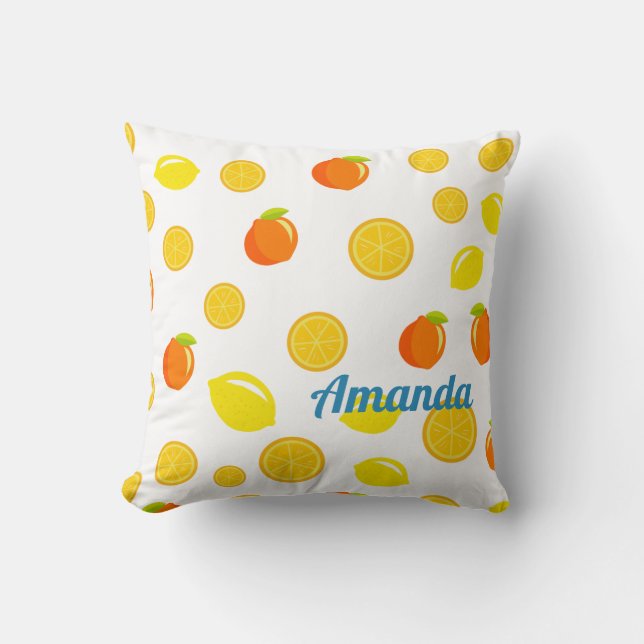 Joyful Citrus: Lemons & Oranges Throw Pillow (Front)