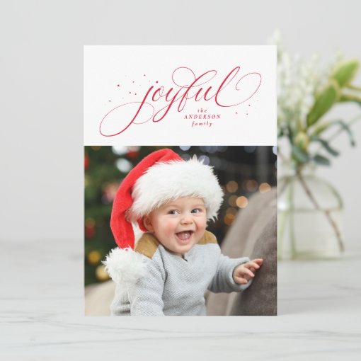 Joyful classic Christmas photo red Holiday Card | Zazzle