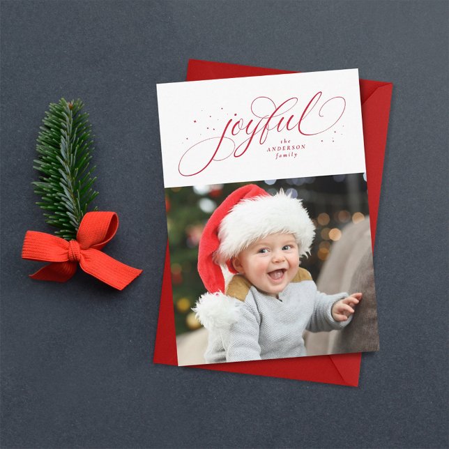 Joyful classic Christmas photo red Holiday Card (Creator Uploaded)