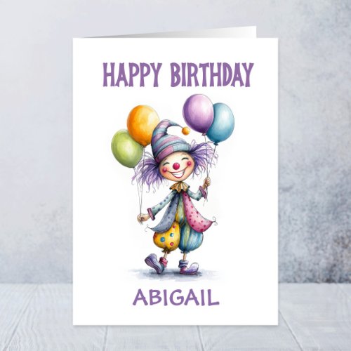Joyful Clown Holding Balloons Birthday Card