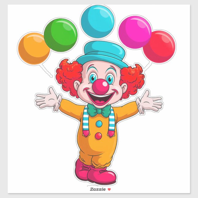 Joyful Clown With Balloons Celebrating Birthday Sticker (Sheet)