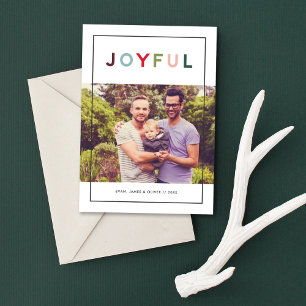 Joyful Colorful Stripe Frame Photo Holiday Card