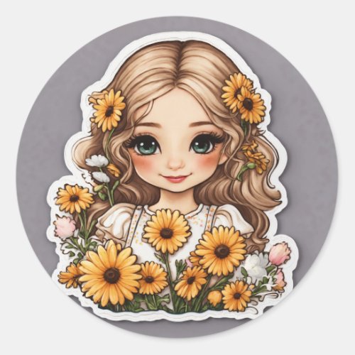 Joyful Cookie Fairy with Daisy Classic Round Sticker