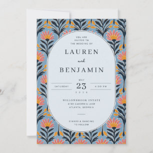 Joyful Coral Floral Border Invitation
