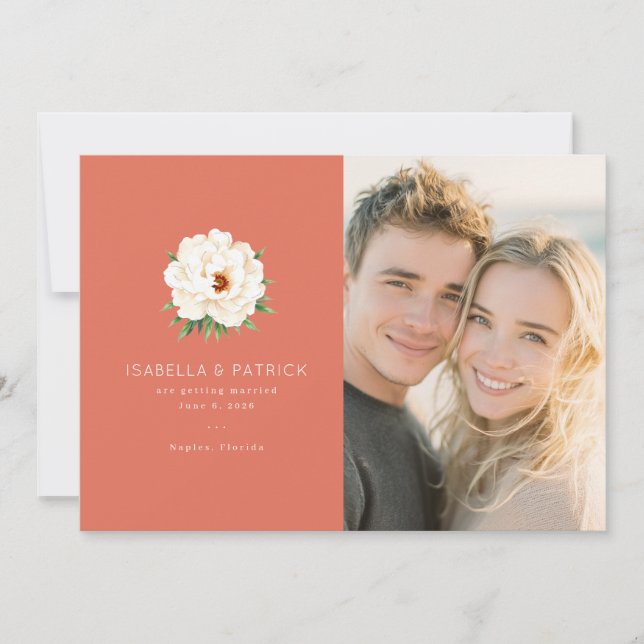 Joyful Coral Floral Wedding Invitation (Front)