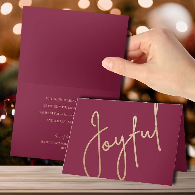 Joyful Cranberry Folded Holiday Greeting Card (Creator Uploaded)