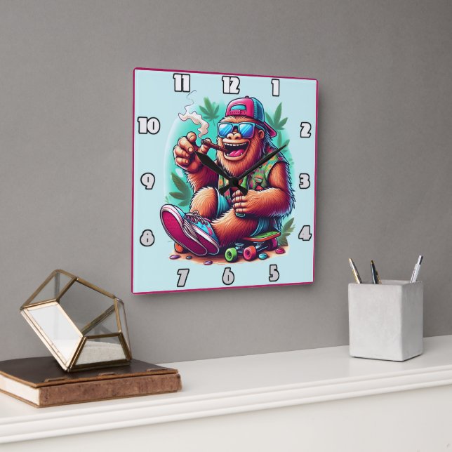 Joyful creature celebrating outdoors square wall clock (Office)