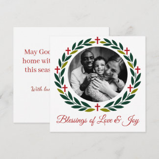 Joyful Cross Wreath Christian Custom Photo Holiday Card