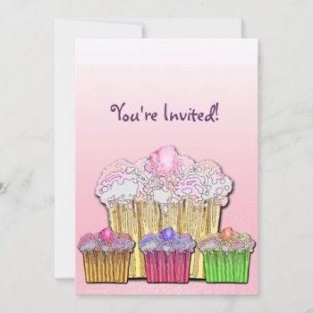 Joyful Cupcakes Invitation by profilesincolor at Zazzle