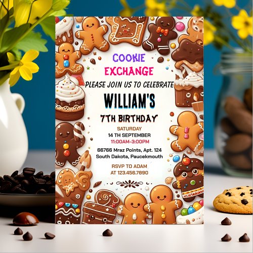 joyful cute food Kids Cookie Exchange 7th Birthday Invitation