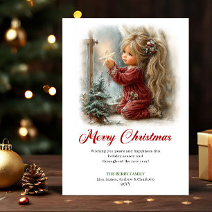 Joyful Cute Little Girl Christmas Scene Holiday  Card