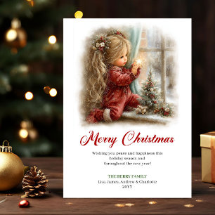 Joyful Cute Little Girl Holiday Scene Christmas  Card
