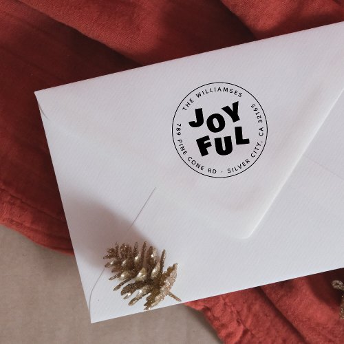 Joyful Cute Modern Round Christmas Family Address Rubber Stamp