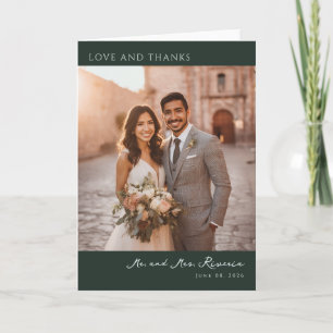 Joyful Dark Green Romantic Photo Thank You Card