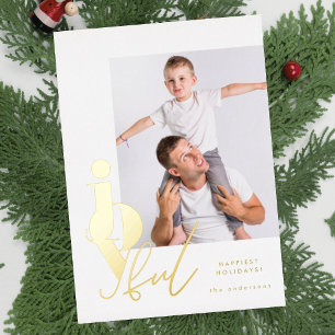 JOYFUL   designer script multi photo modern Foil Holiday Card
