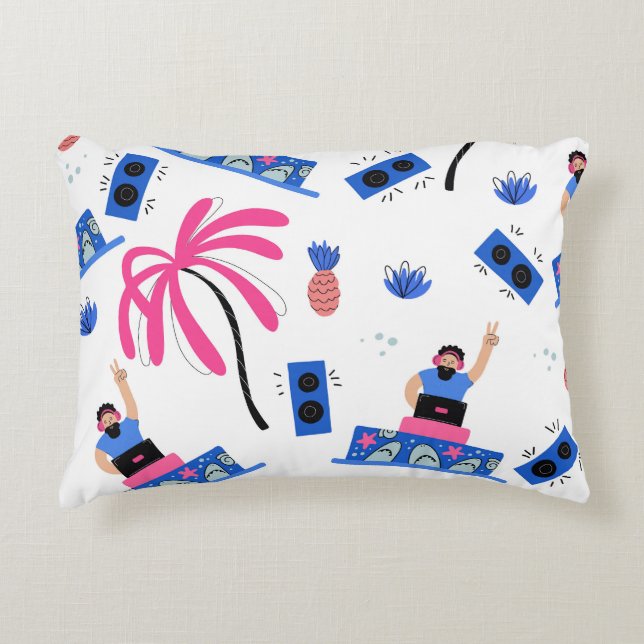 Joyful DJ, tropical beach pattern. Accent Pillow (Front)