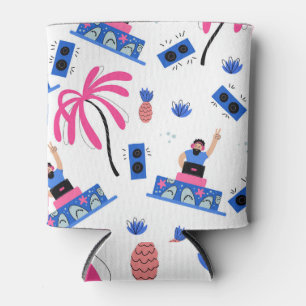 Joyful DJ, tropical beach pattern. Can Cooler