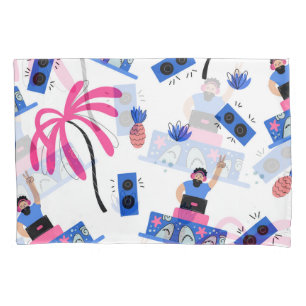 Joyful DJ, tropical beach pattern. Pillow Case