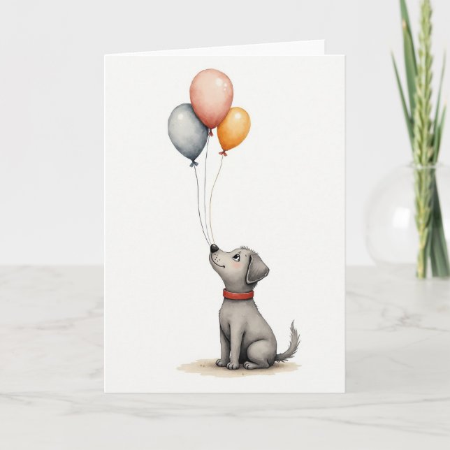 Joyful Dog Balloons Card (Front)
