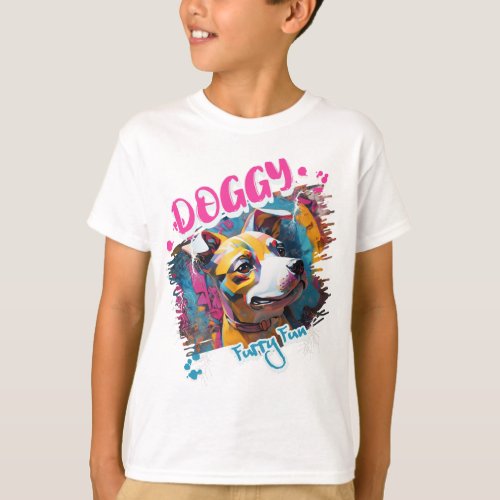 Joyful Dog Doodle Style art T_Shirt