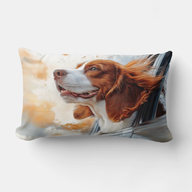 Joyful Dog in the Wind Art Print Lumbar Pillow (Front)
