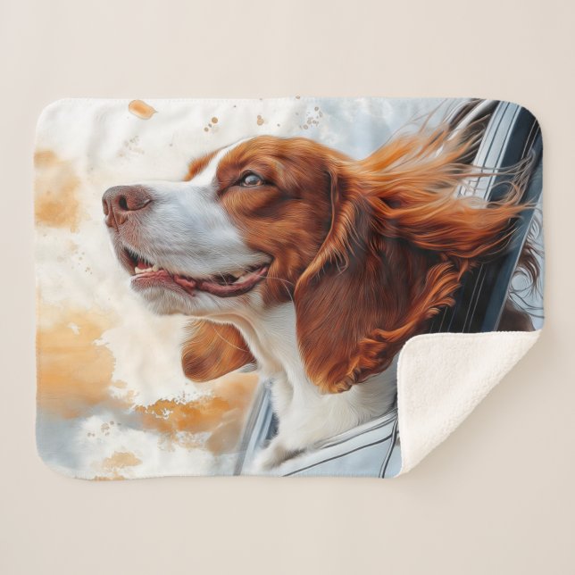 Joyful Dog in the Wind Art Print Sherpa Blanket (Front (Horizontal))