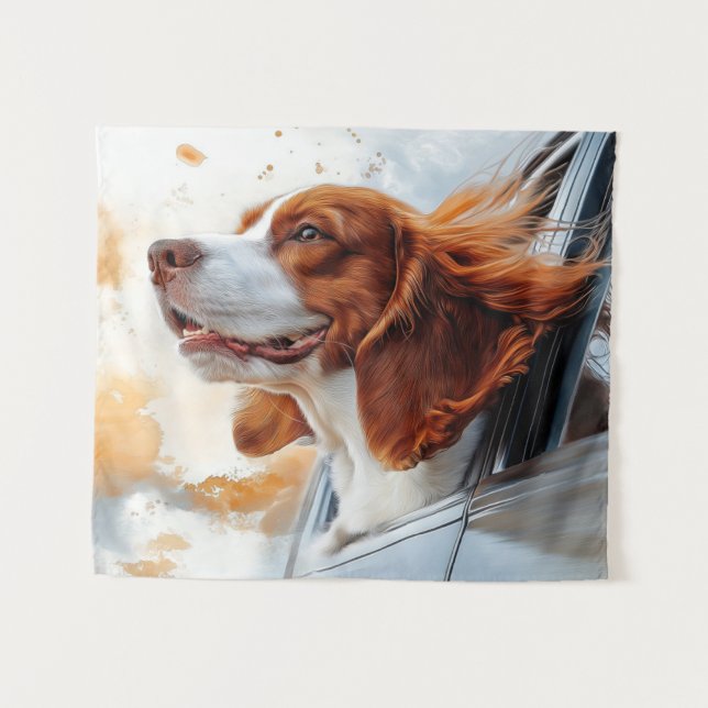 Joyful Dog in the Wind Art Print Tapestry (Front (Horizontal))