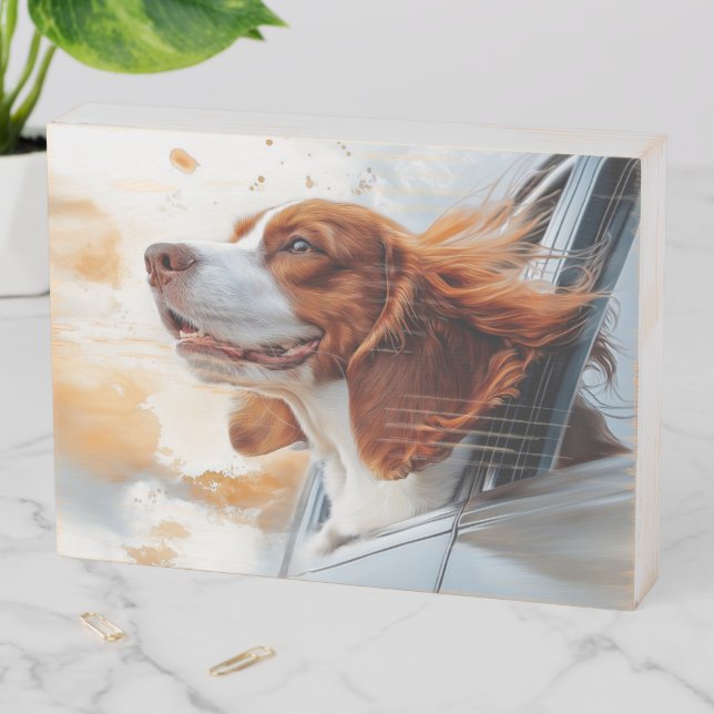 Joyful Dog in the Wind Art Print Wooden Box Sign (In Situ Horizontal)