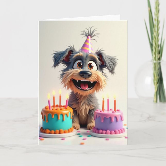 Joyful Dog Party Hat Card (Front)