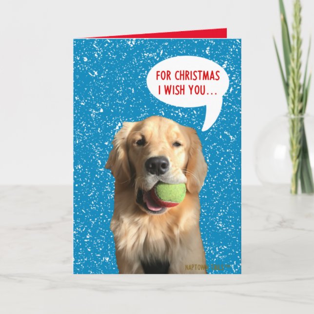 Joyful Dog With Ball Christmas Card (Front)