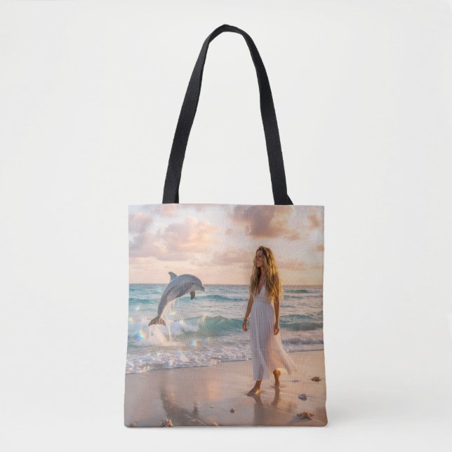 Joyful Dolphin Leap Tote Bag (Front)