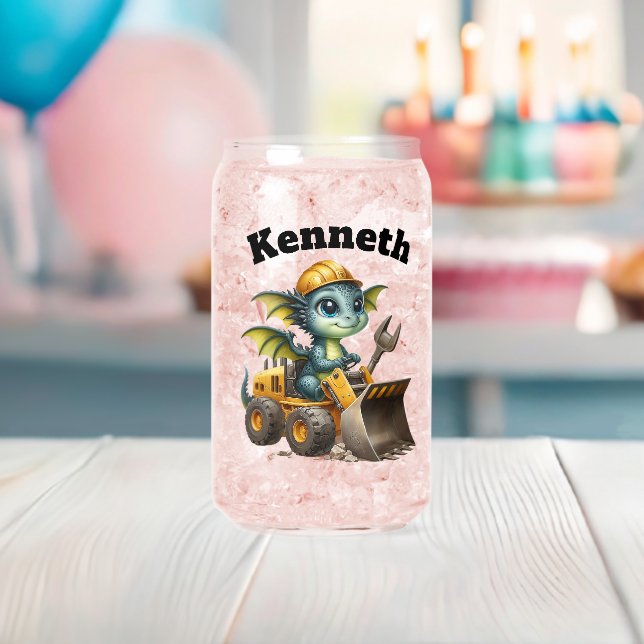 Joyful dragon in a construction truck can glass (Insitu (Baby Shower))