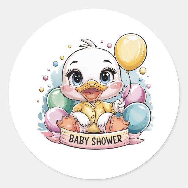 Joyful Duckling Baby Shower Classic Round Sticker (Front)