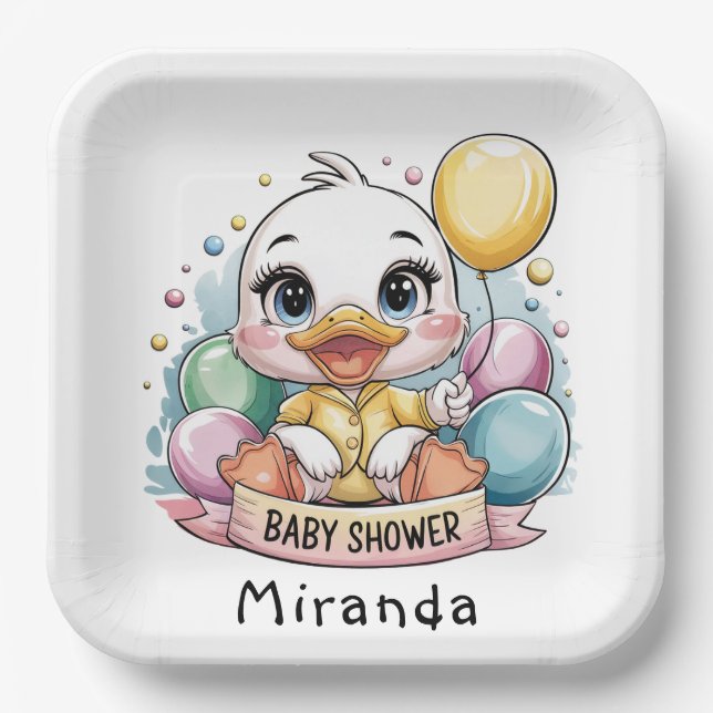 Joyful Duckling Baby Shower Paper Plates (Front)
