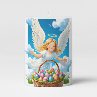 Joyful Easter Angel with Basket Pillar Candle