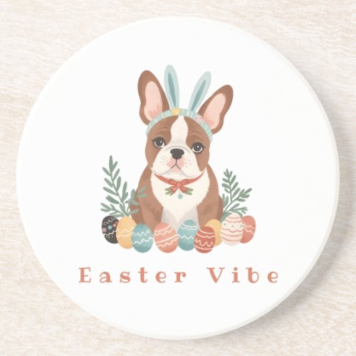 Joyful Easter with French Bulldog in Bunny Ears Coaster