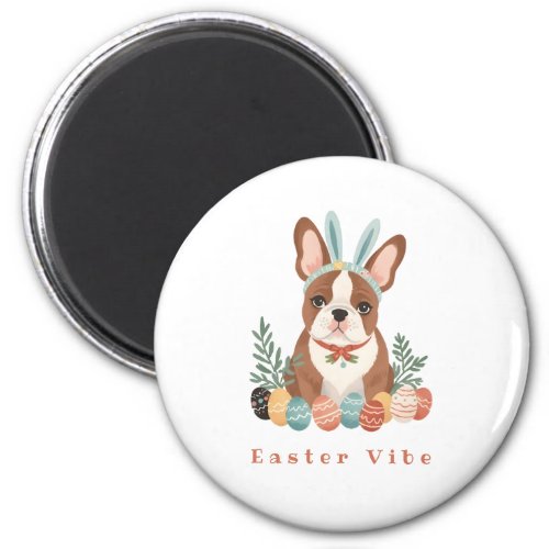 Joyful Easter with French Bulldog in Rabbit Ears Magnet