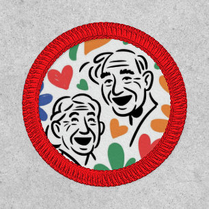Joyful Elderly Couple Heart Art - Whimsical Love & Patch