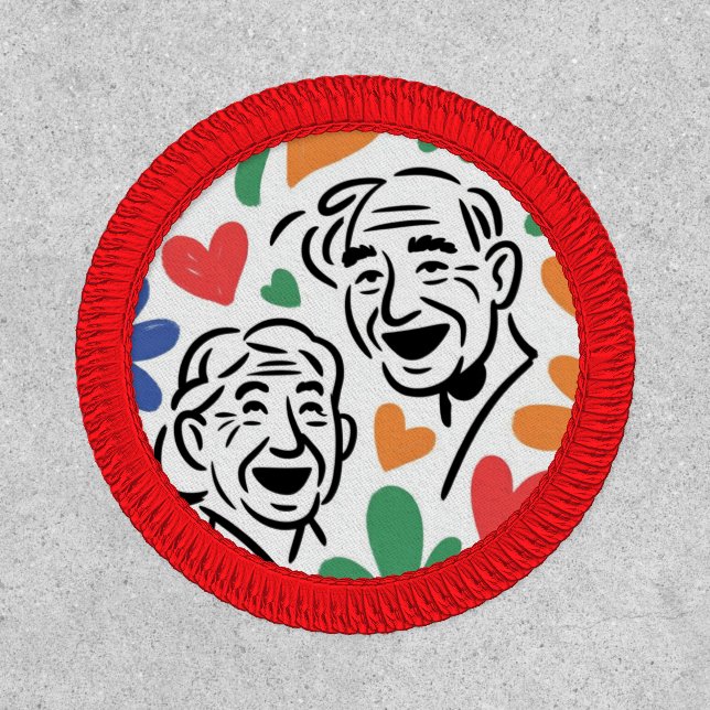 Joyful Elderly Couple Heart Art - Whimsical Love & Patch (Front)