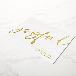 Joyful Elegant Calligraphy Name Christmas White Foil Holiday Card