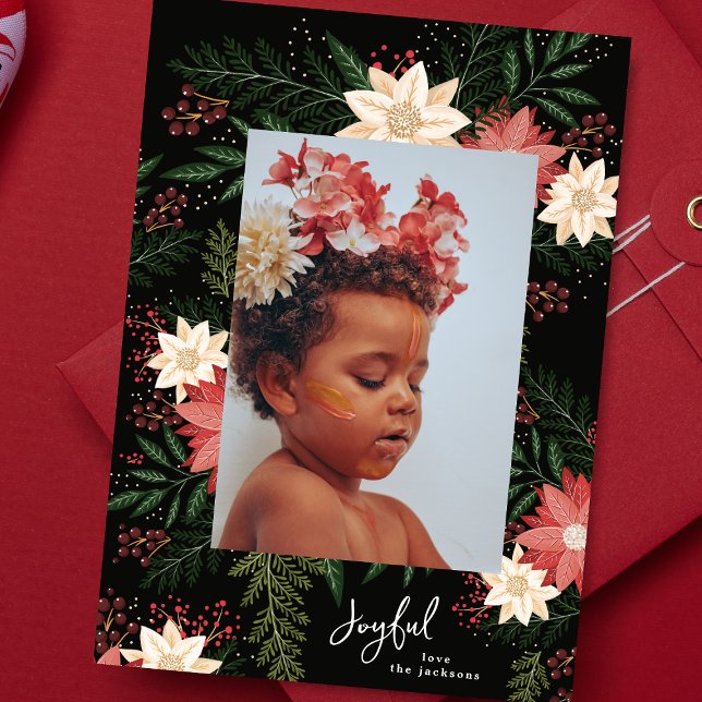 Joyful | Elegant Christmas Botanical Splendor Holiday Card (Creator Uploaded)