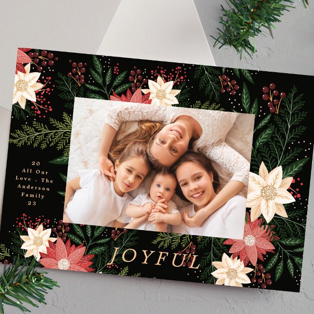 Joyful | Elegant Christmas Poinsettia Splendor Holiday Card (Creator Uploaded)