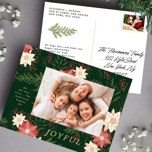 Joyful  Elegant Christmas Poinsettia Splendor Holiday Postcard